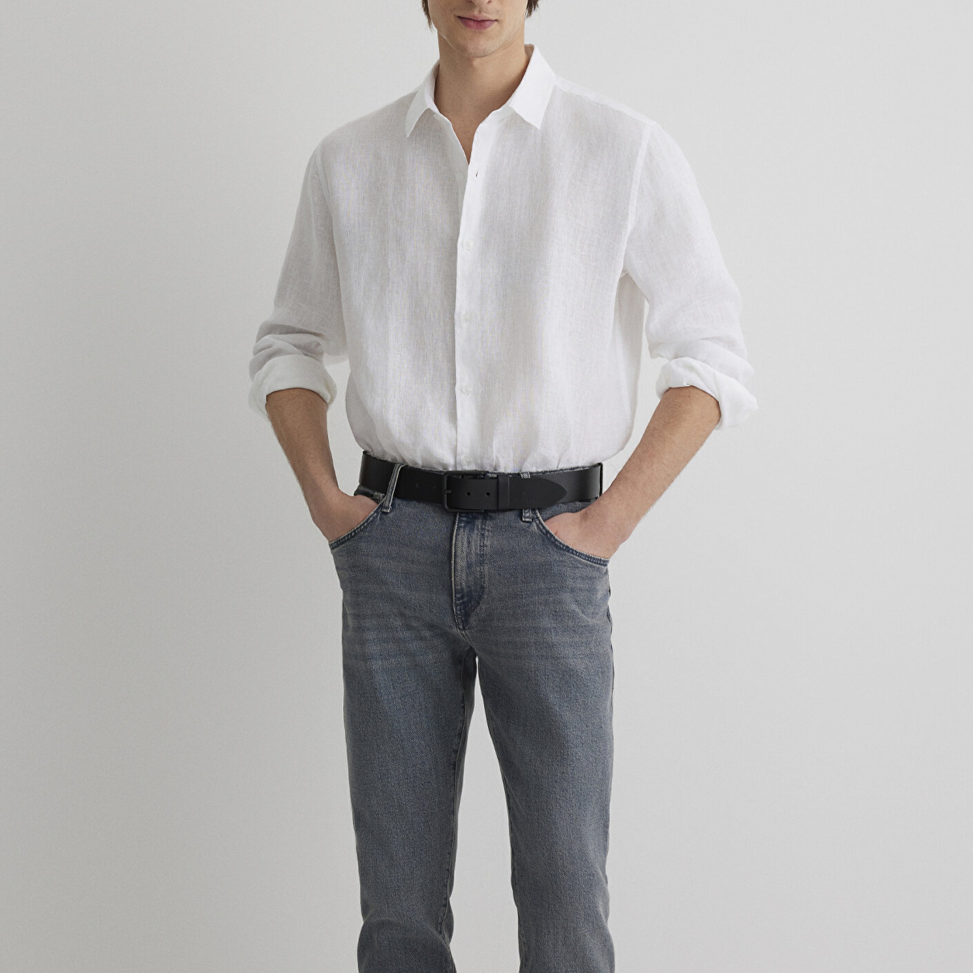 Mavi Beyaz Keten Gömlek Regular Fit / Normal Kesim 0210492-620