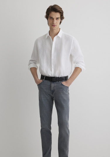  Mavi Beyaz Keten Gömlek Regular Fit / Normal Kesim 0210492-620