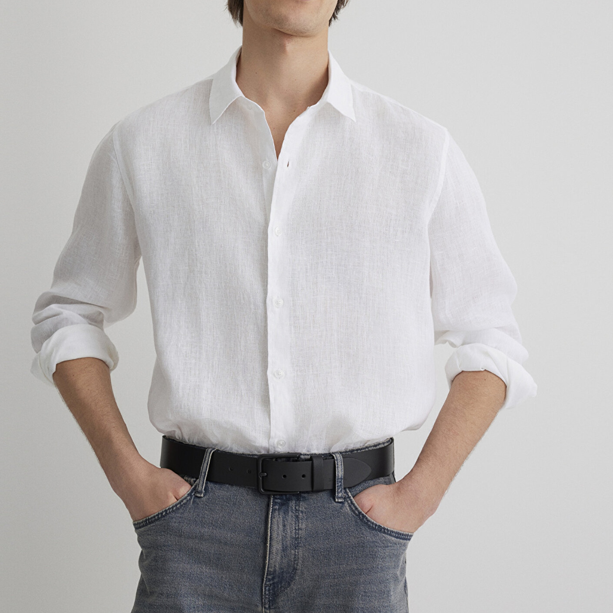 Mavi Beyaz Keten Gömlek Regular Fit / Normal Kesim 0210492-620