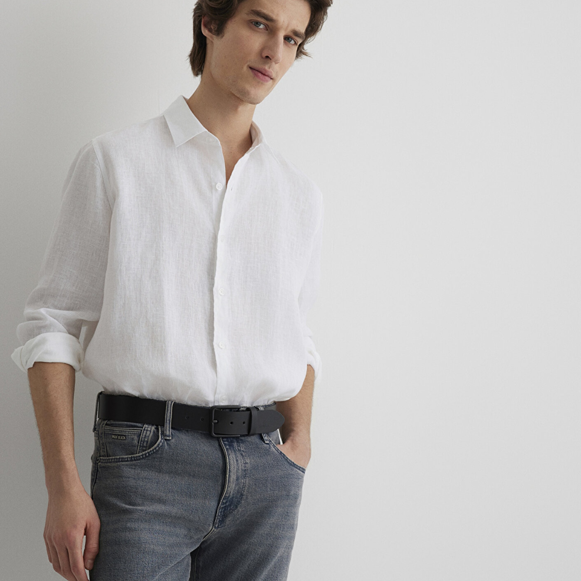 Mavi Beyaz Keten Gömlek Regular Fit / Normal Kesim 0210492-620