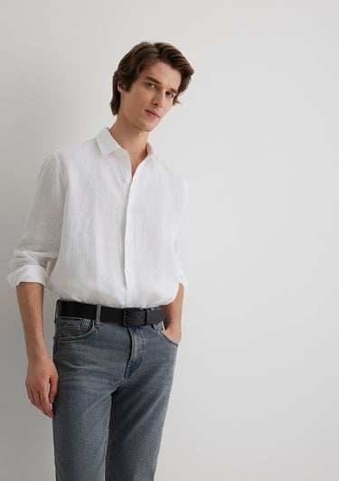  Mavi Beyaz Keten Gömlek Regular Fit / Normal Kesim 0210492-620