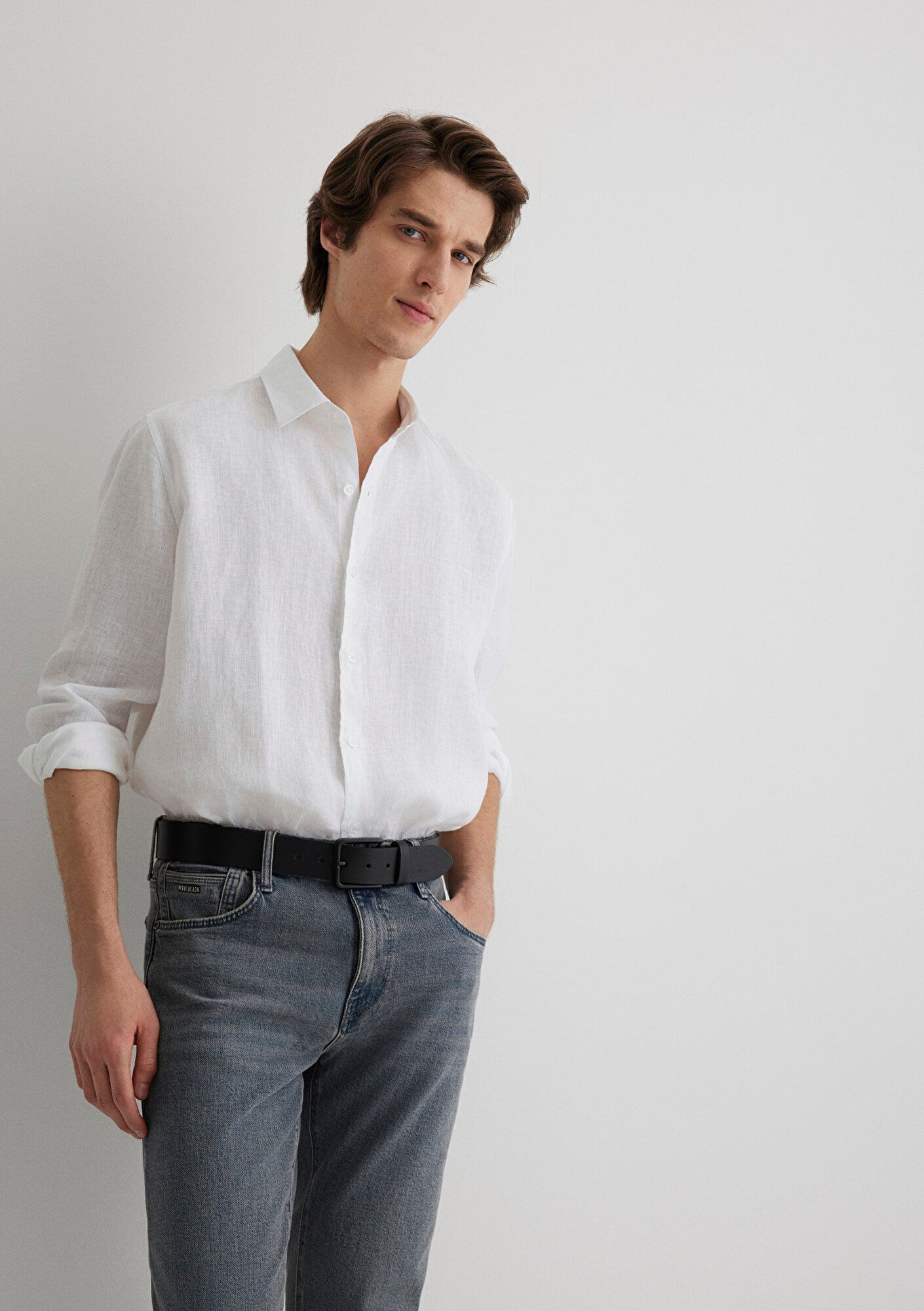  Mavi Beyaz Keten Gömlek Regular Fit / Normal Kesim 0210492-620