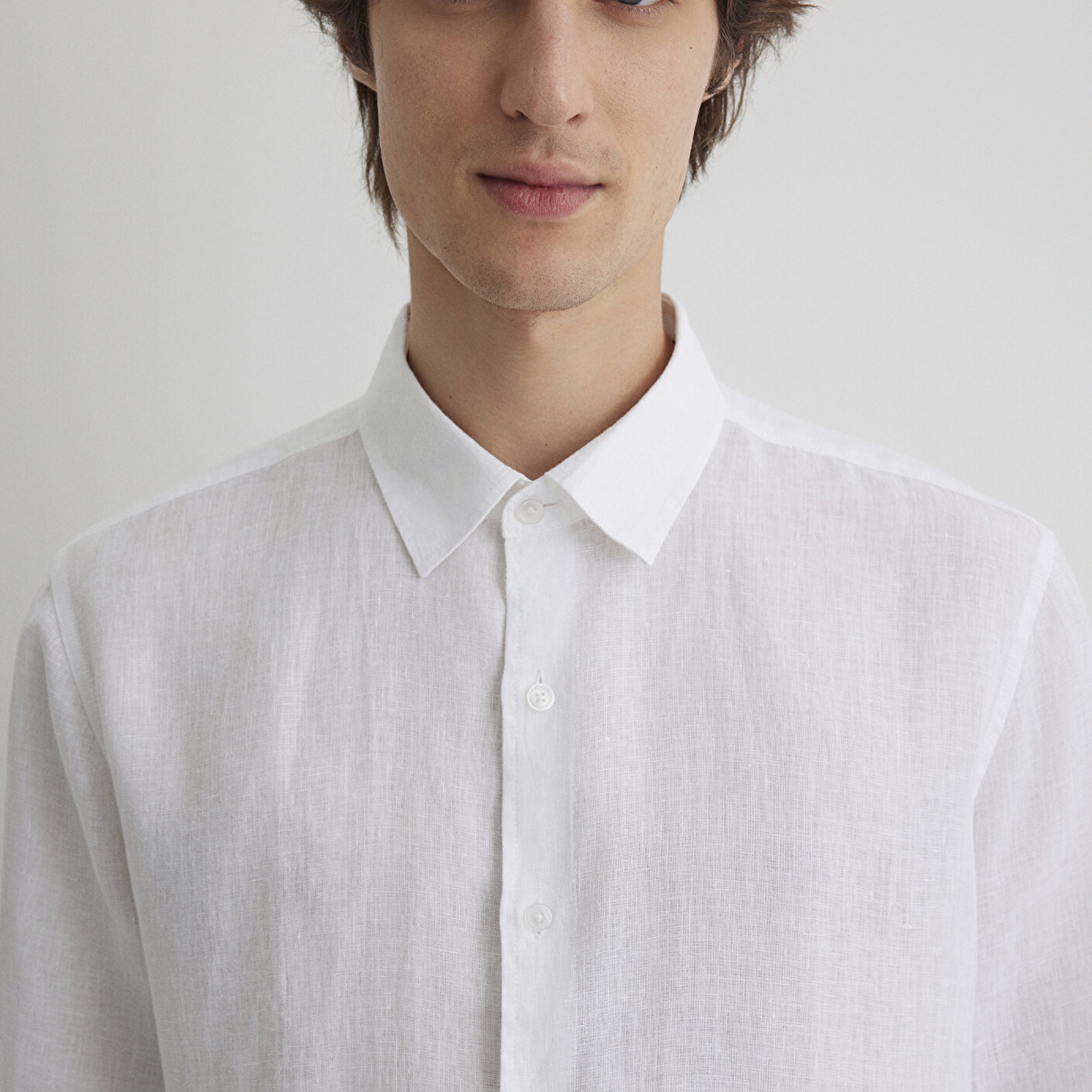 Mavi Beyaz Keten Gömlek Regular Fit / Normal Kesim 0210492-620