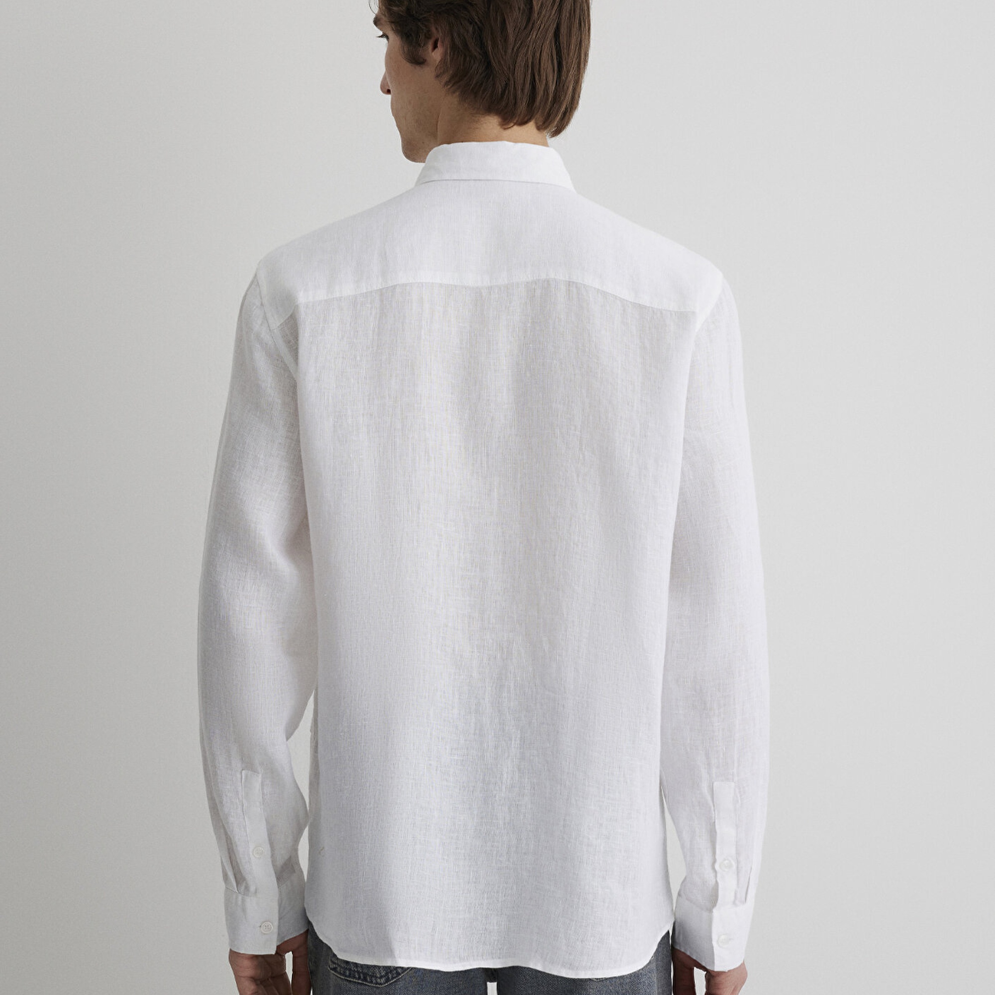 Mavi Beyaz Keten Gömlek Regular Fit / Normal Kesim 0210492-620