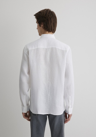  Mavi Beyaz Keten Gömlek Regular Fit / Normal Kesim 0210492-620