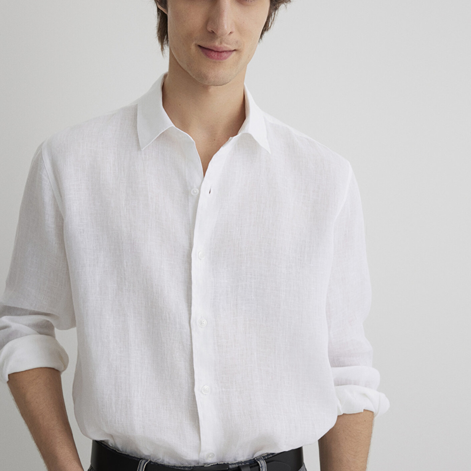 Mavi Beyaz Keten Gömlek Regular Fit / Normal Kesim 0210492-620