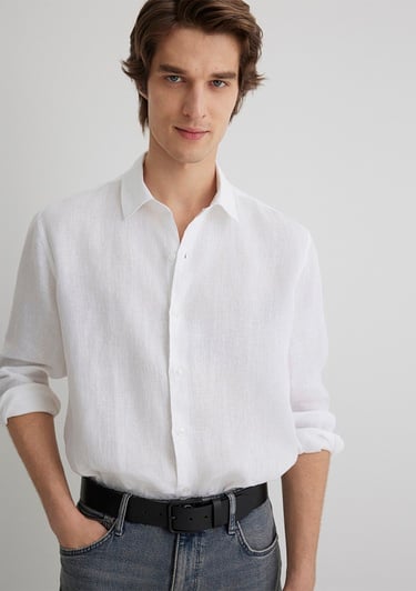  Mavi Beyaz Keten Gömlek Regular Fit / Normal Kesim 0210492-620