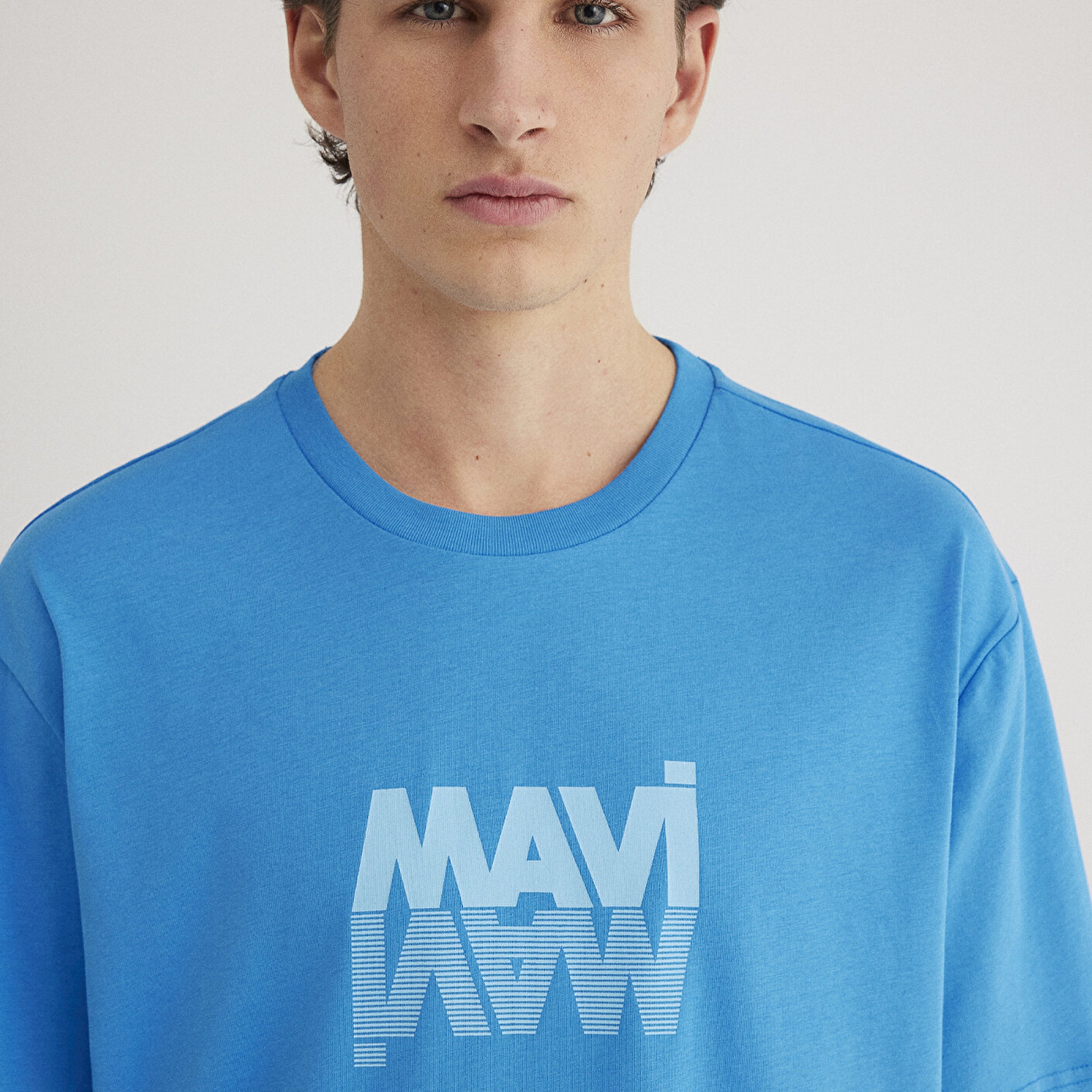 Mavi Mavi Logo Baskılı Mavi Tişört Loose Fit / Bol Rahat Kesim 0611311-70772