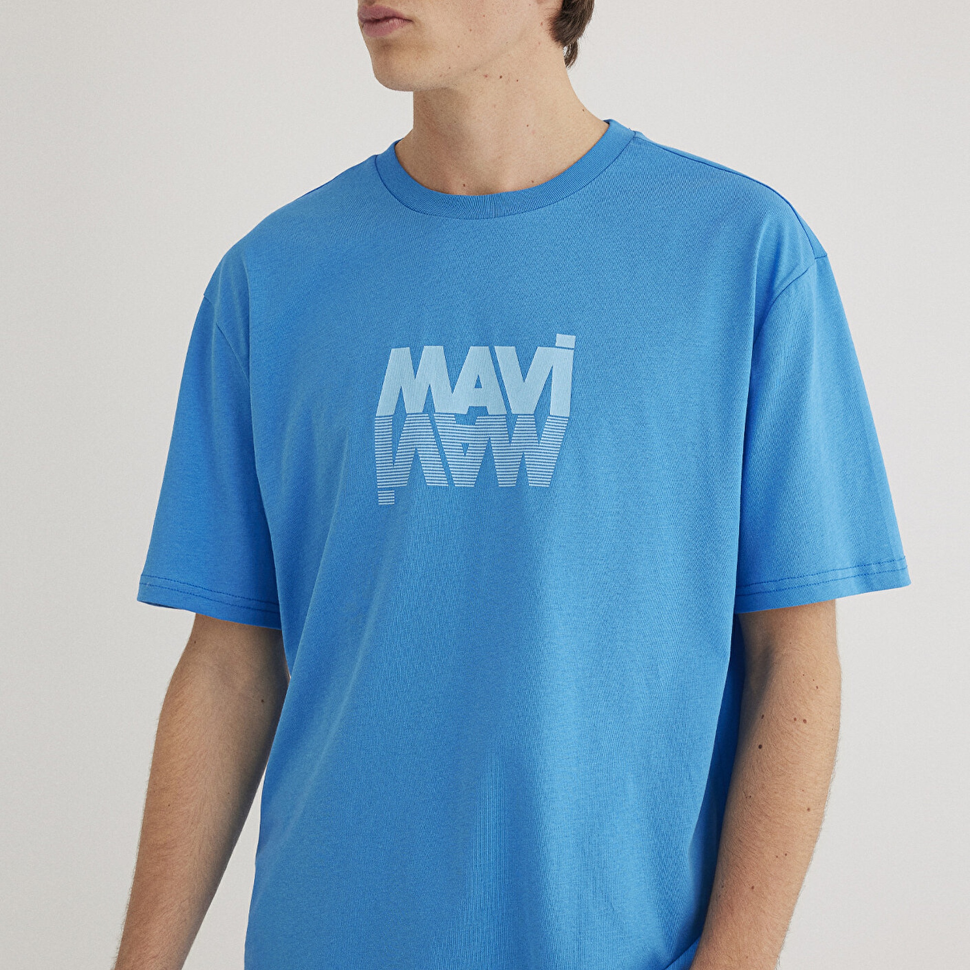 Mavi Mavi Logo Baskılı Mavi Tişört Loose Fit / Bol Rahat Kesim 0611311-70772