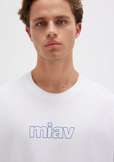  Mavi Miav Baskılı Oversize Beyaz Tişört Oversize / Geniş Kesim 0611704-620