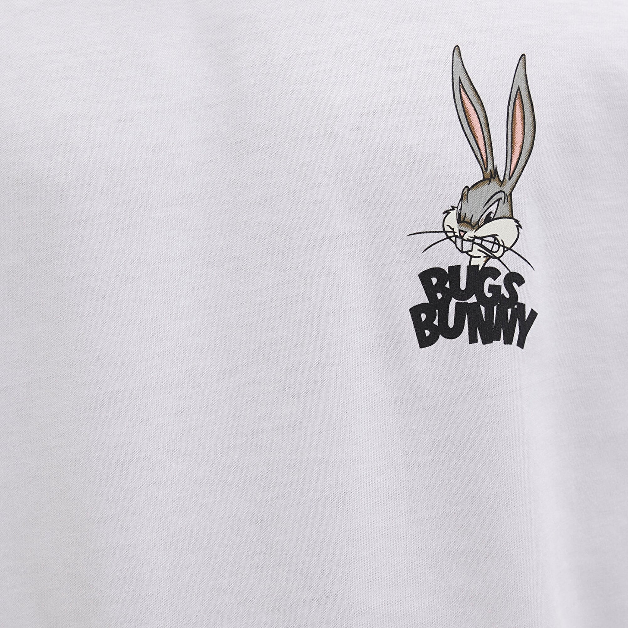 Mavi Bugs Bunny Baskılı Beyaz Tişört Loose Fit / Bol Rahat Kesim 0610636-620