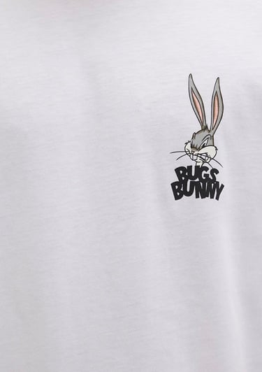  Mavi Bugs Bunny Baskılı Beyaz Tişört Loose Fit / Bol Rahat Kesim 0610636-620
