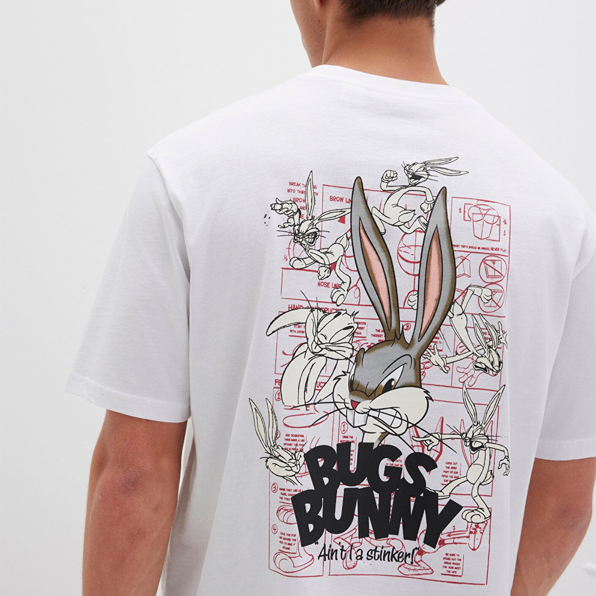 Mavi Bugs Bunny Baskılı Beyaz Tişört Loose Fit / Bol Rahat Kesim 0610636-620