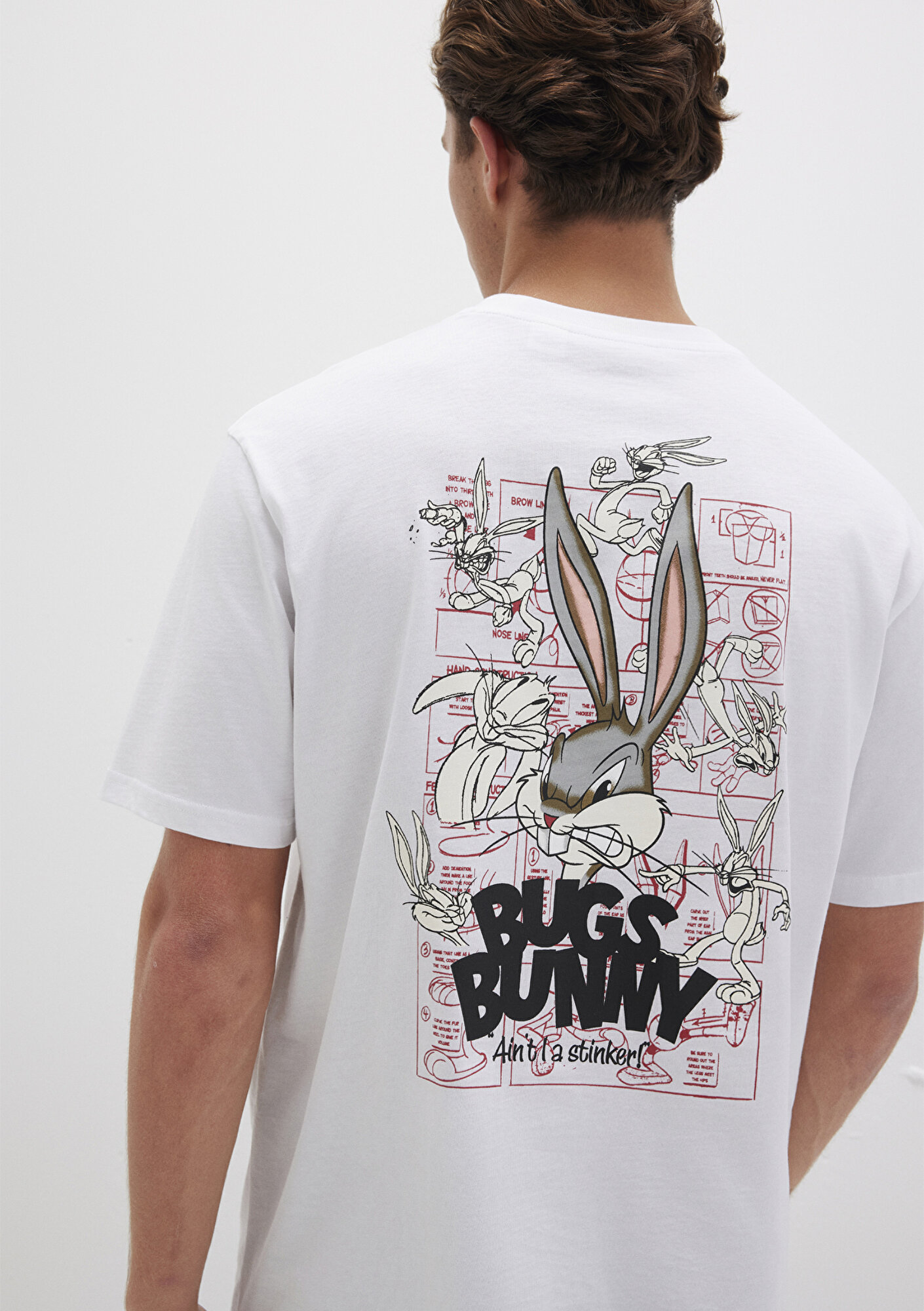  Mavi Bugs Bunny Baskılı Beyaz Tişört Loose Fit / Bol Rahat Kesim 0610636-620