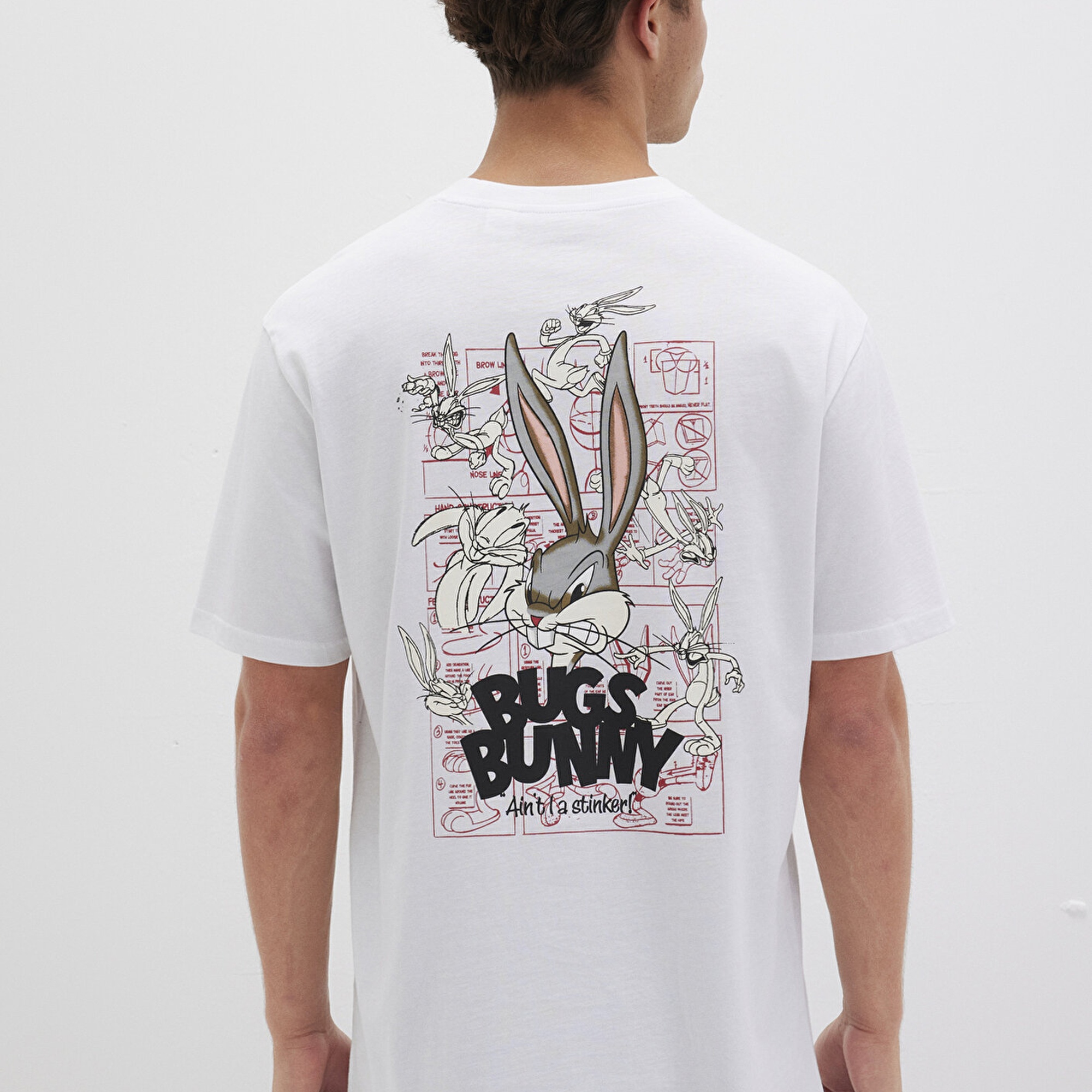 Mavi Bugs Bunny Baskılı Beyaz Tişört Loose Fit / Bol Rahat Kesim 0610636-620