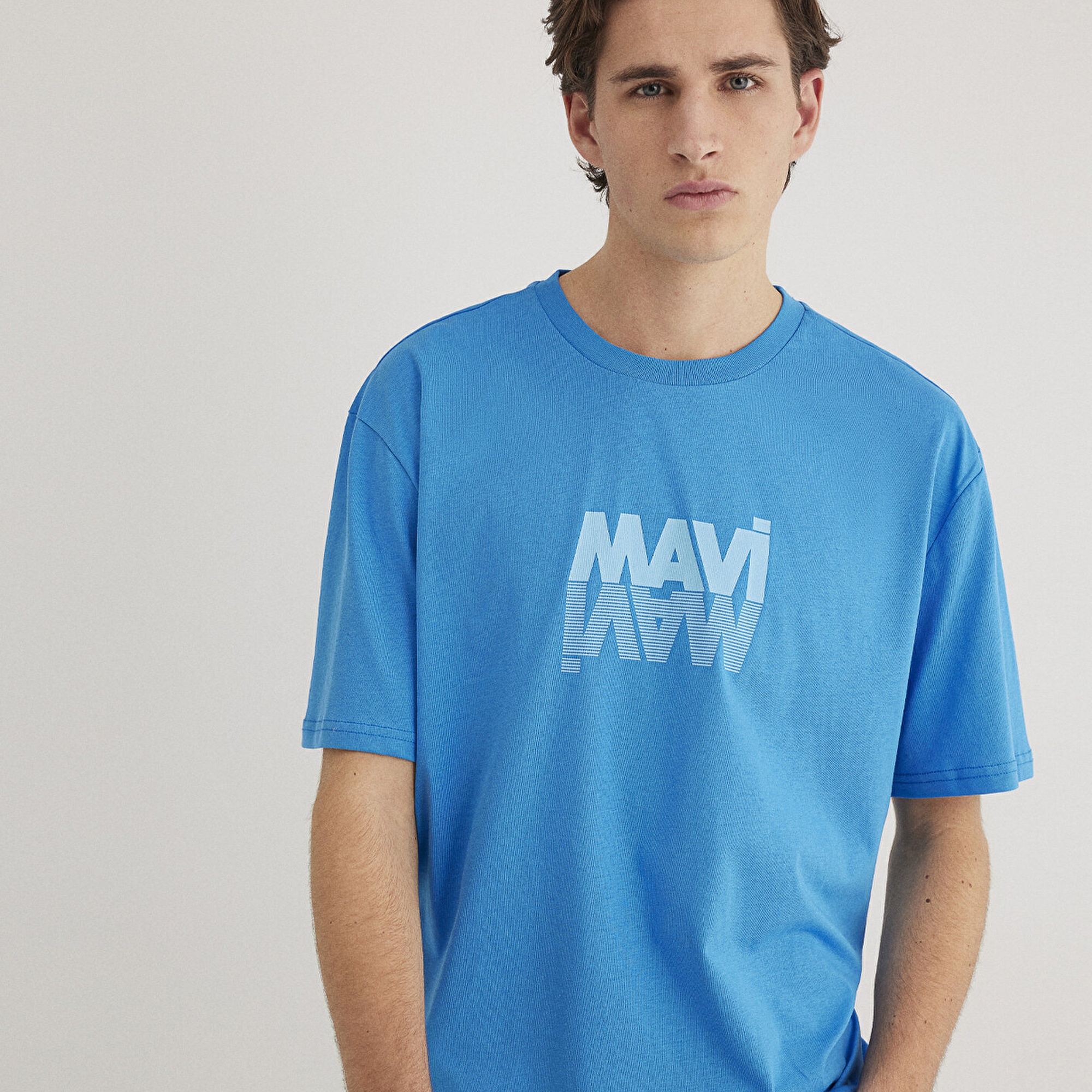 Mavi Mavi Logo Baskılı Mavi Tişört Loose Fit / Bol Rahat Kesim 0611311-70772