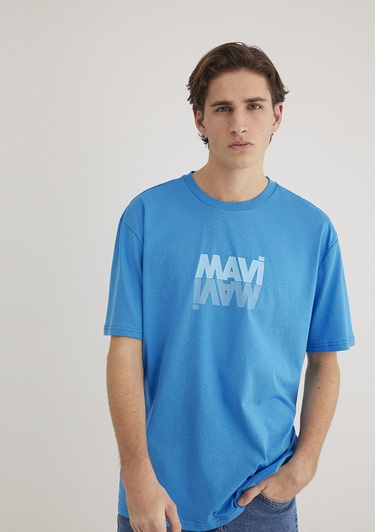  Mavi Mavi Logo Baskılı Mavi Tişört Loose Fit / Bol Rahat Kesim 0611311-70772
