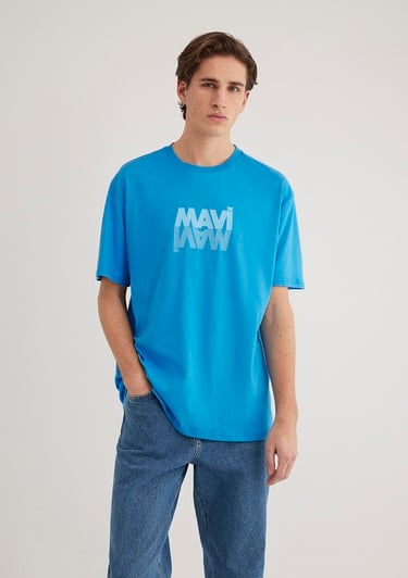  Mavi Mavi Logo Baskılı Mavi Tişört Loose Fit / Bol Rahat Kesim 0611311-70772