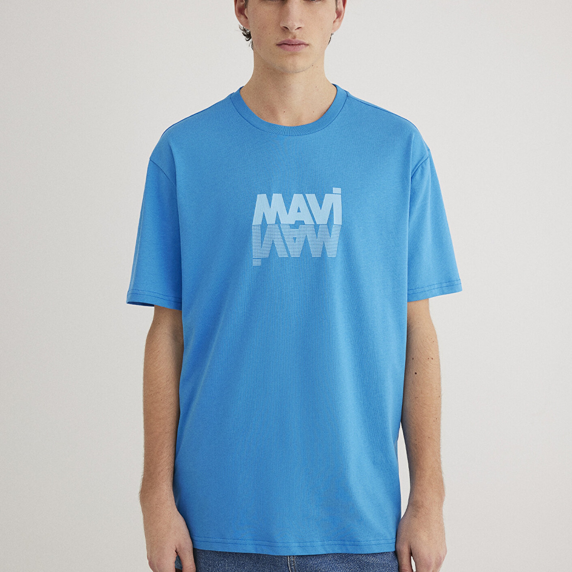 Mavi Mavi Logo Baskılı Mavi Tişört Loose Fit / Bol Rahat Kesim 0611311-70772