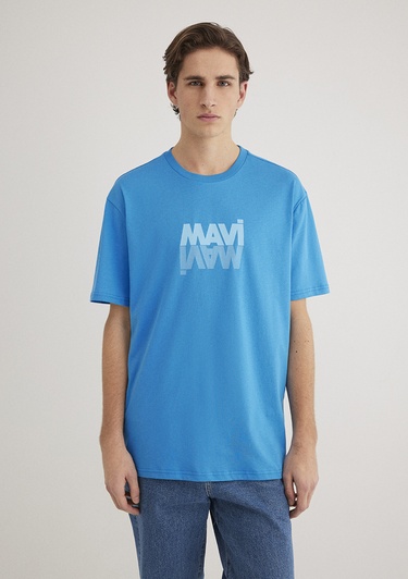  Mavi Mavi Logo Baskılı Mavi Tişört Loose Fit / Bol Rahat Kesim 0611311-70772