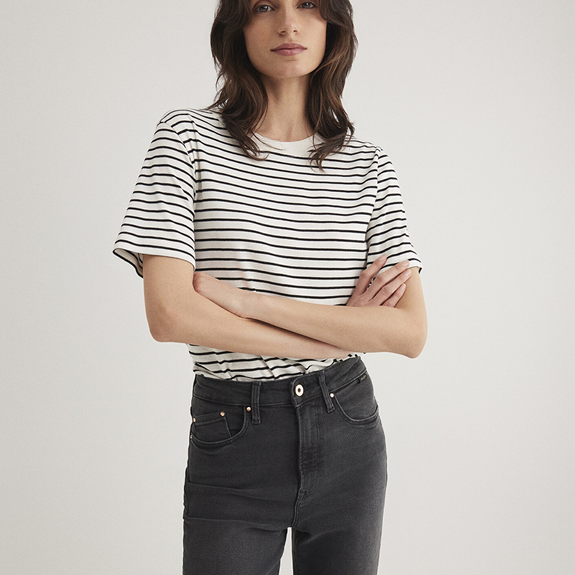 Mavi Siyah Çizgili Tişört Regular Fit / Normal Kesim 1611653-85143