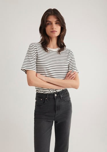  Mavi Siyah Çizgili Tişört Regular Fit / Normal Kesim 1611653-85143