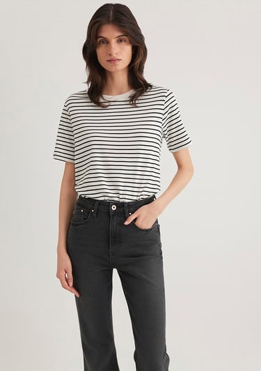  Mavi Siyah Çizgili Tişört Regular Fit / Normal Kesim 1611653-85143