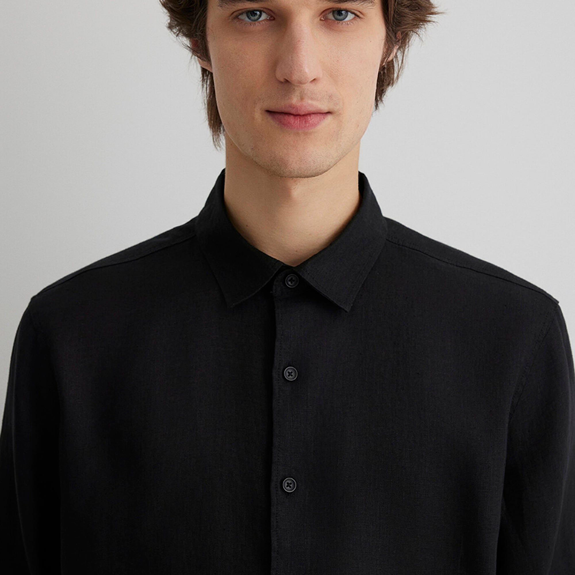 Mavi Siyah Keten Gömlek Regular Fit / Normal Kesim 0210492-900