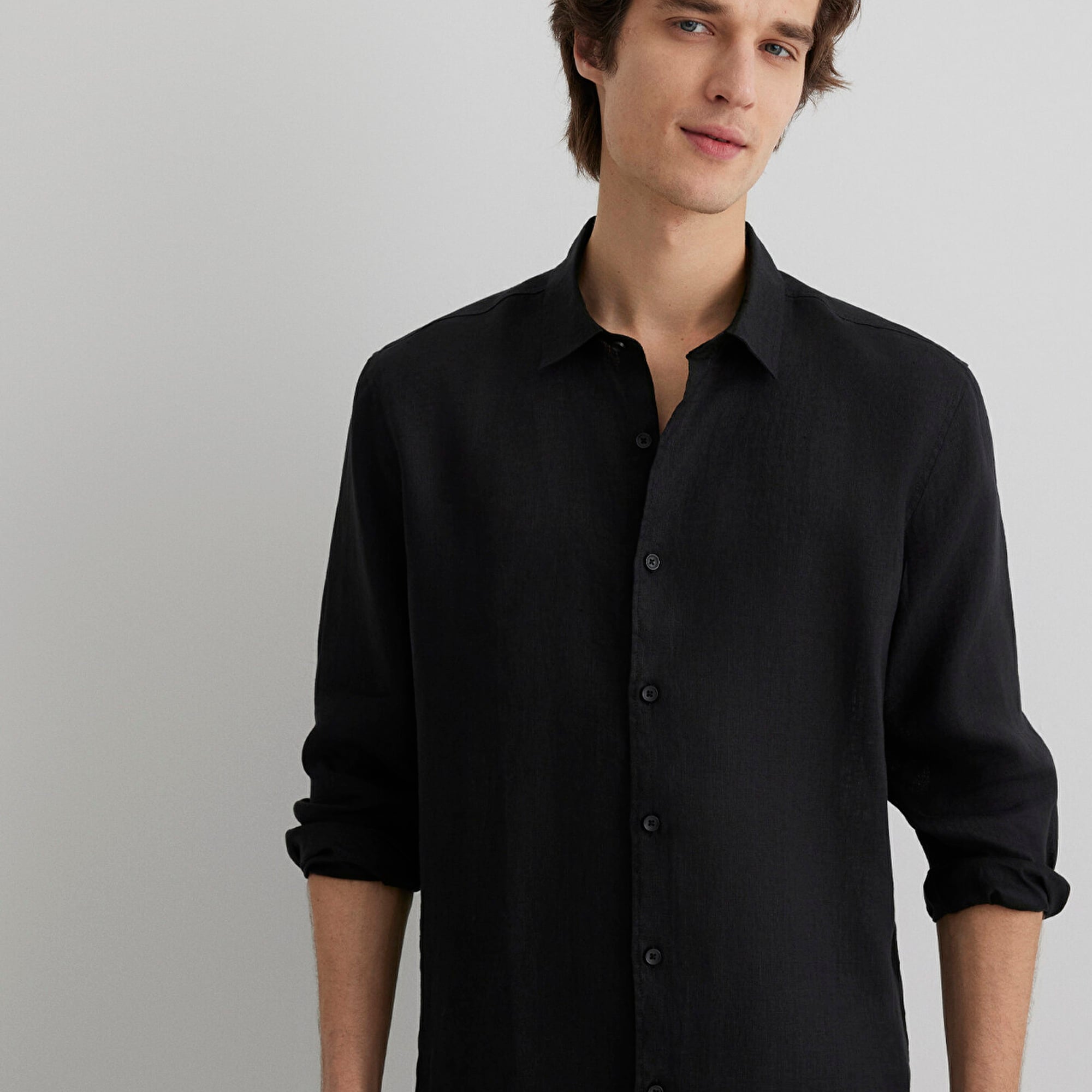 Mavi Siyah Keten Gömlek Regular Fit / Normal Kesim 0210492-900