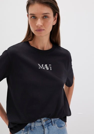  Mavi Mavi Logo Baskılı Siyah Tişört Regular Fit / Normal Kesim 1611594-900