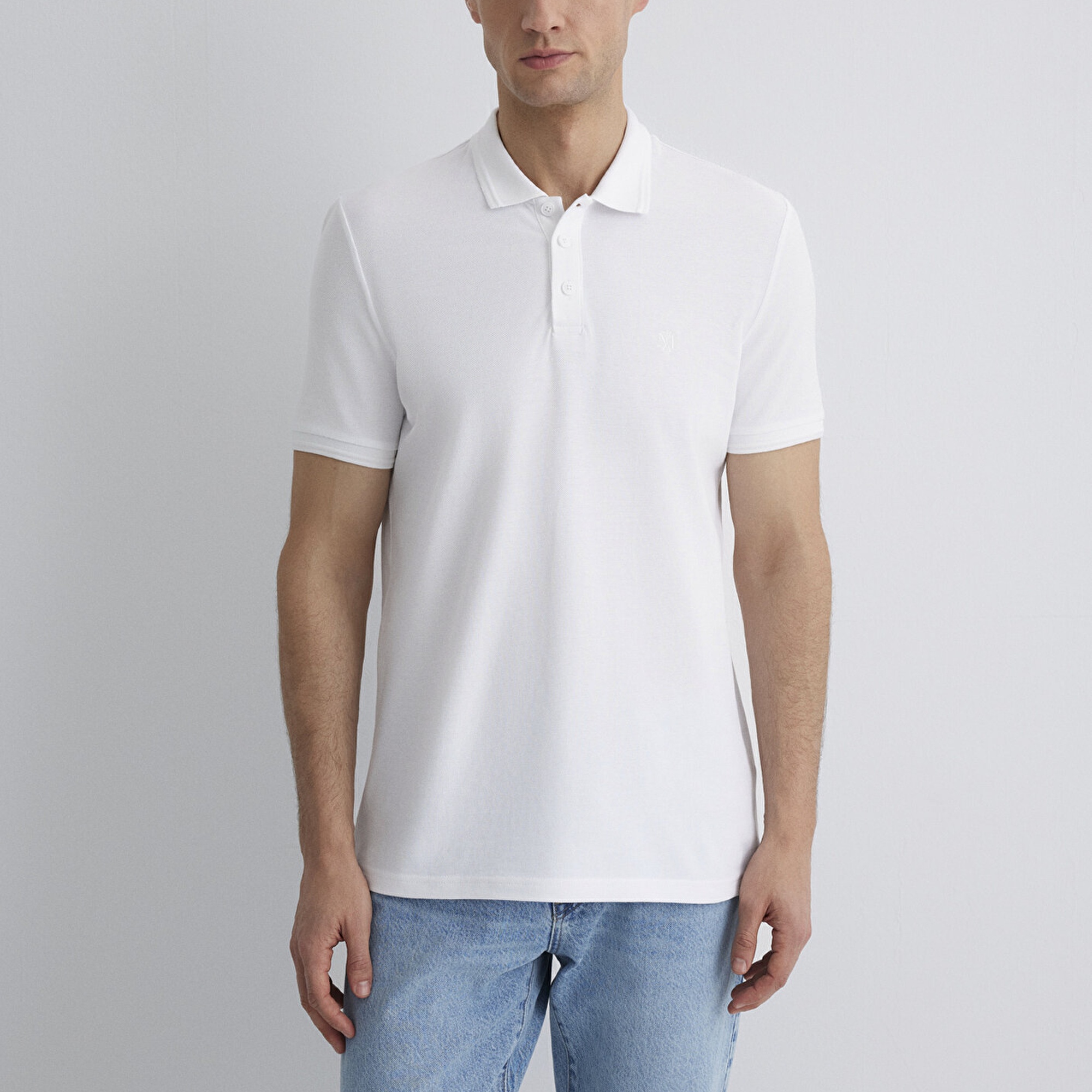 Mavi Beyaz Polo Tişört Slim Fit / Dar Kesim 064946-27879