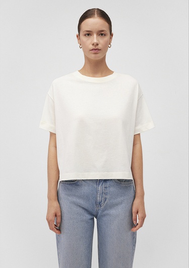  Mavi Bisiklet Yaka Beyaz Basic Tişört Boxy Fit 1611651-80194