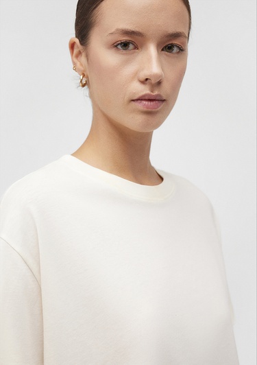  Mavi Bisiklet Yaka Beyaz Basic Tişört Boxy Fit 1611651-80194