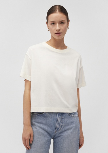  Mavi Bisiklet Yaka Beyaz Basic Tişört Boxy Fit 1611651-80194