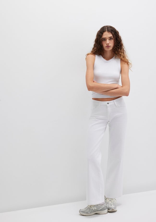  Mavi Deli Dolu Everyday Casual Beyaz Jean Pantolon 1010485183