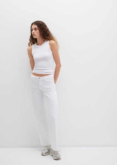  Mavi Deli Dolu Everyday Casual Beyaz Jean Pantolon 1010485183