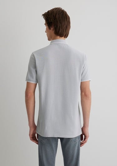  Mavi Şerit Detaylı Gri Polo Tişört Slim Fit / Dar Kesim 065900-34019