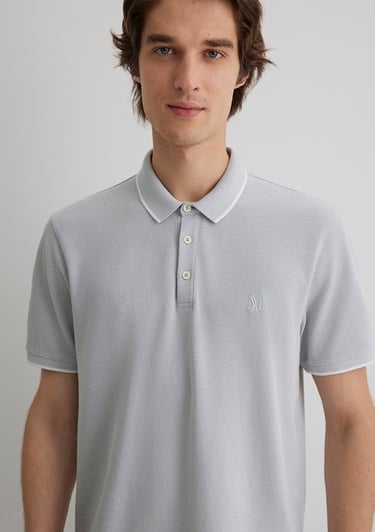  Mavi Şerit Detaylı Gri Polo Tişört Slim Fit / Dar Kesim 065900-34019
