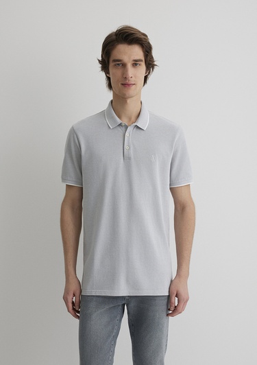  Mavi Şerit Detaylı Gri Polo Tişört Slim Fit / Dar Kesim 065900-34019