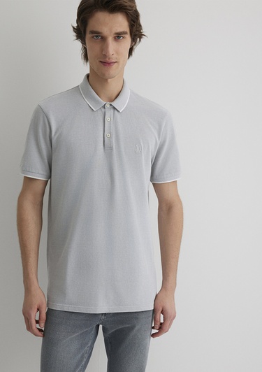  Mavi Şerit Detaylı Gri Polo Tişört Slim Fit / Dar Kesim 065900-34019