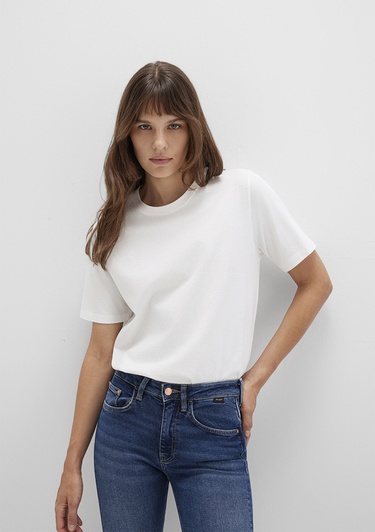  Mavi Ekru Basic Tişört Regular Fit / Normal Kesim 1600965-33389