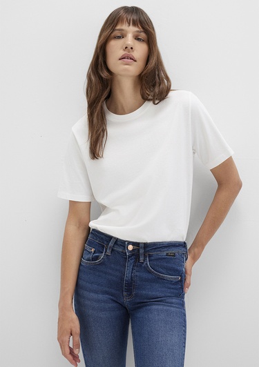  Mavi Ekru Basic Tişört Regular Fit / Normal Kesim 1600965-33389