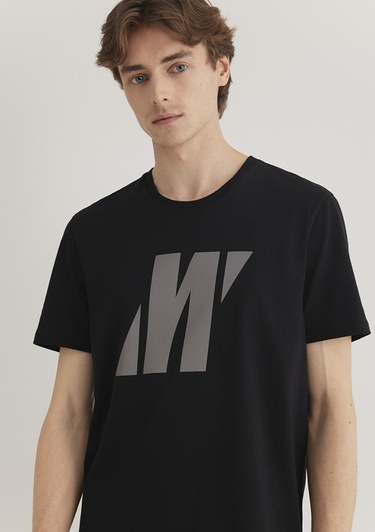  Mavi Mavi Pro Reflektör Logo Baskılı Siyah Tişört Slim Fit / Dar Kesim 066000-900