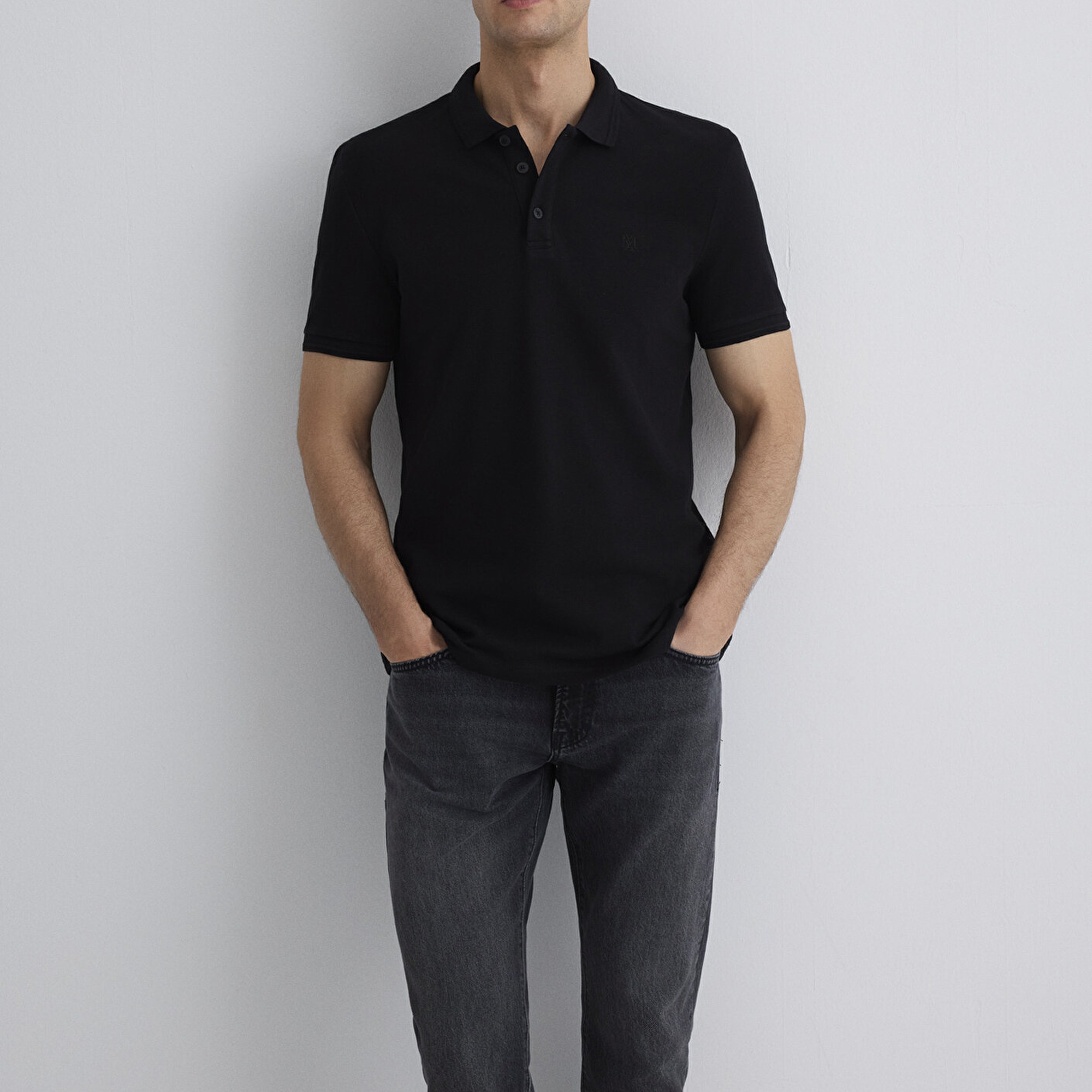 Mavi Siyah Polo Tişört Slim Fit / Dar Kesim 064946-21842