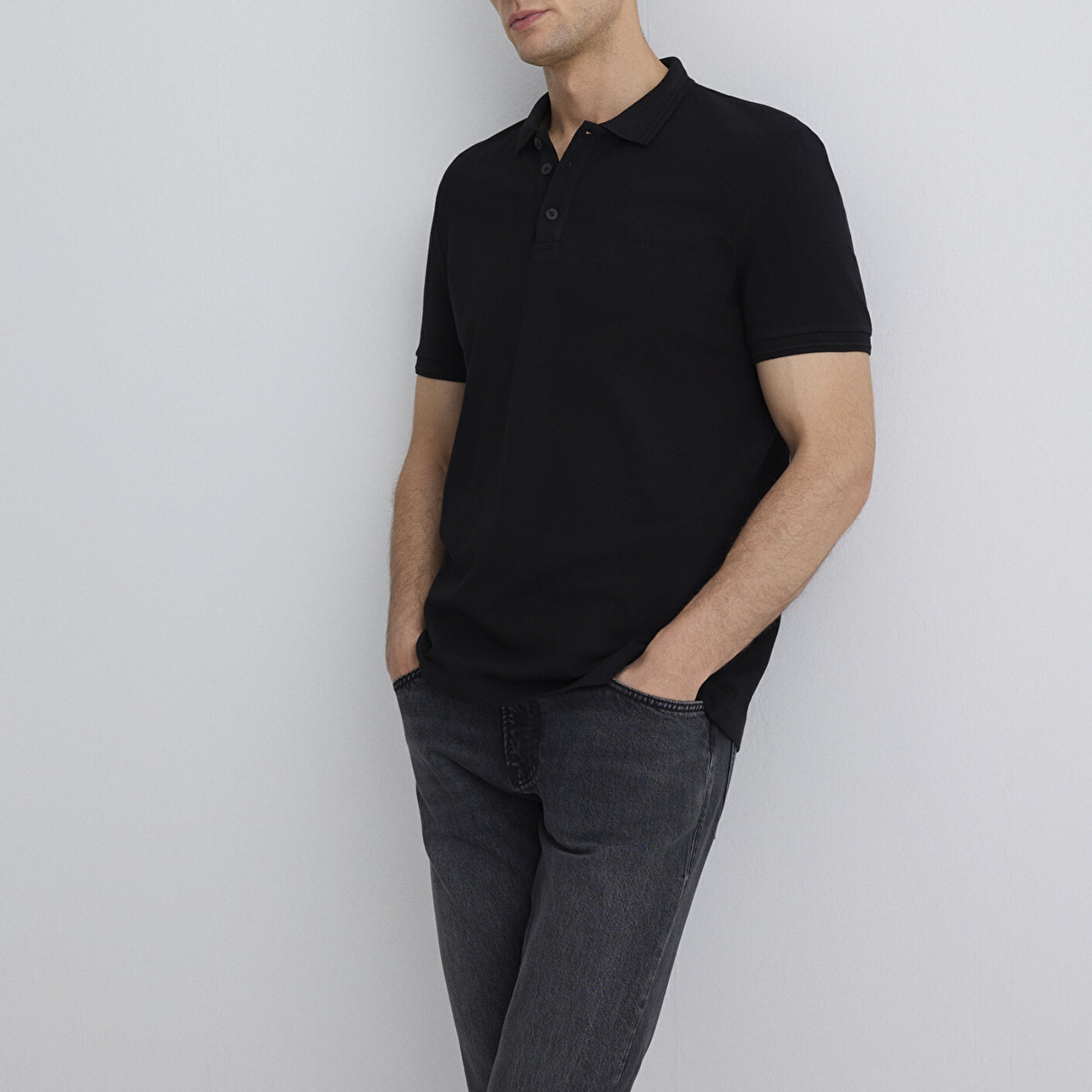 Mavi Siyah Polo Tişört Slim Fit / Dar Kesim 064946-21842