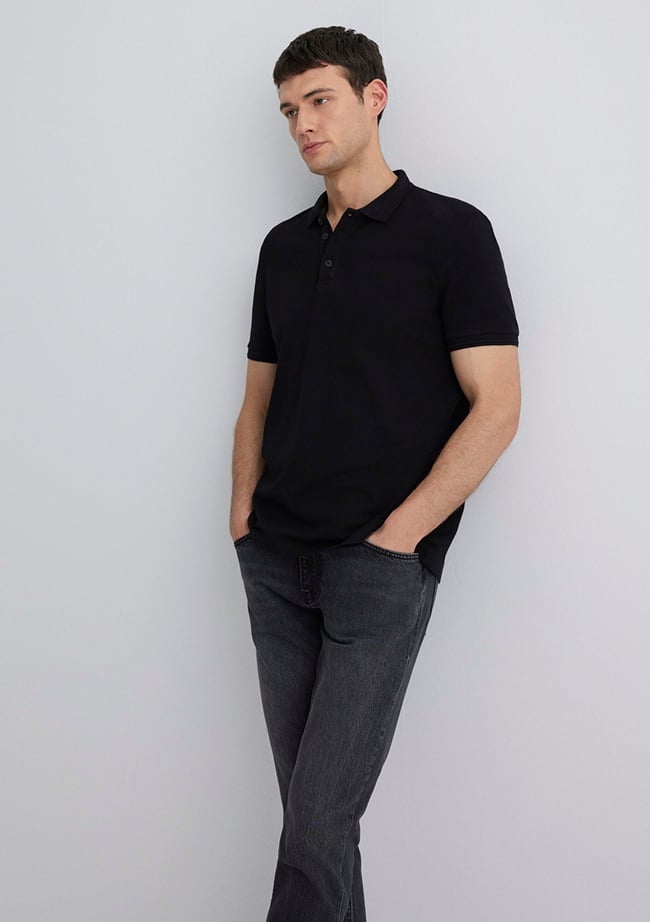  Mavi Siyah Polo Tişört Slim Fit / Dar Kesim 064946-21842