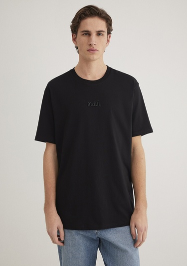  Mavi Mavi Nakışlı Siyah Tişört Loose Fit / Bol Rahat Kesim 0610100-900