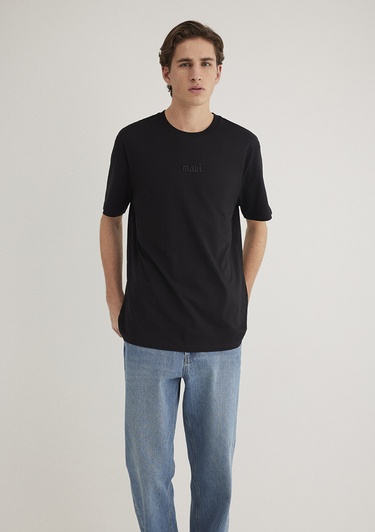  Mavi Mavi Nakışlı Siyah Tişört Loose Fit / Bol Rahat Kesim 0610100-900