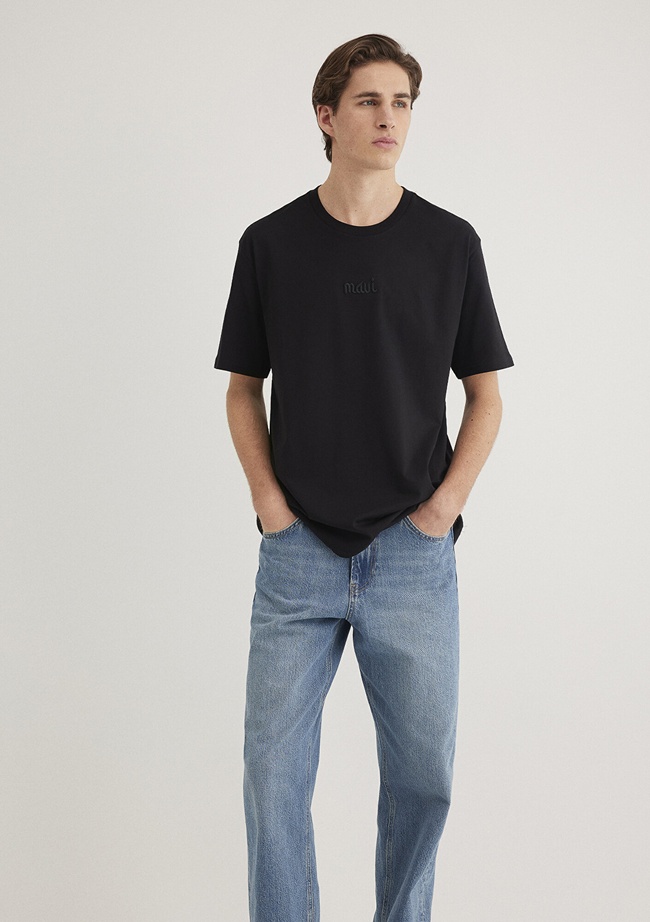  Mavi Mavi Nakışlı Siyah Tişört Loose Fit / Bol Rahat Kesim 0610100-900