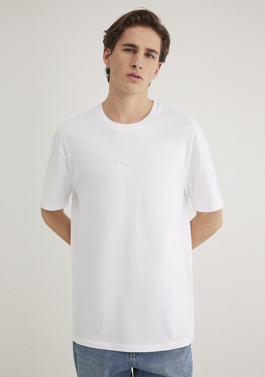  Mavi Mavi Nakışlı Beyaz Tişört Loose Fit / Bol Rahat Kesim 0610100-620